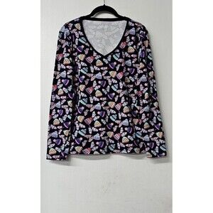 TALBOTS Black Winter Theme Long Sleeve Pullover Cotton Blend Women Shirt (M)